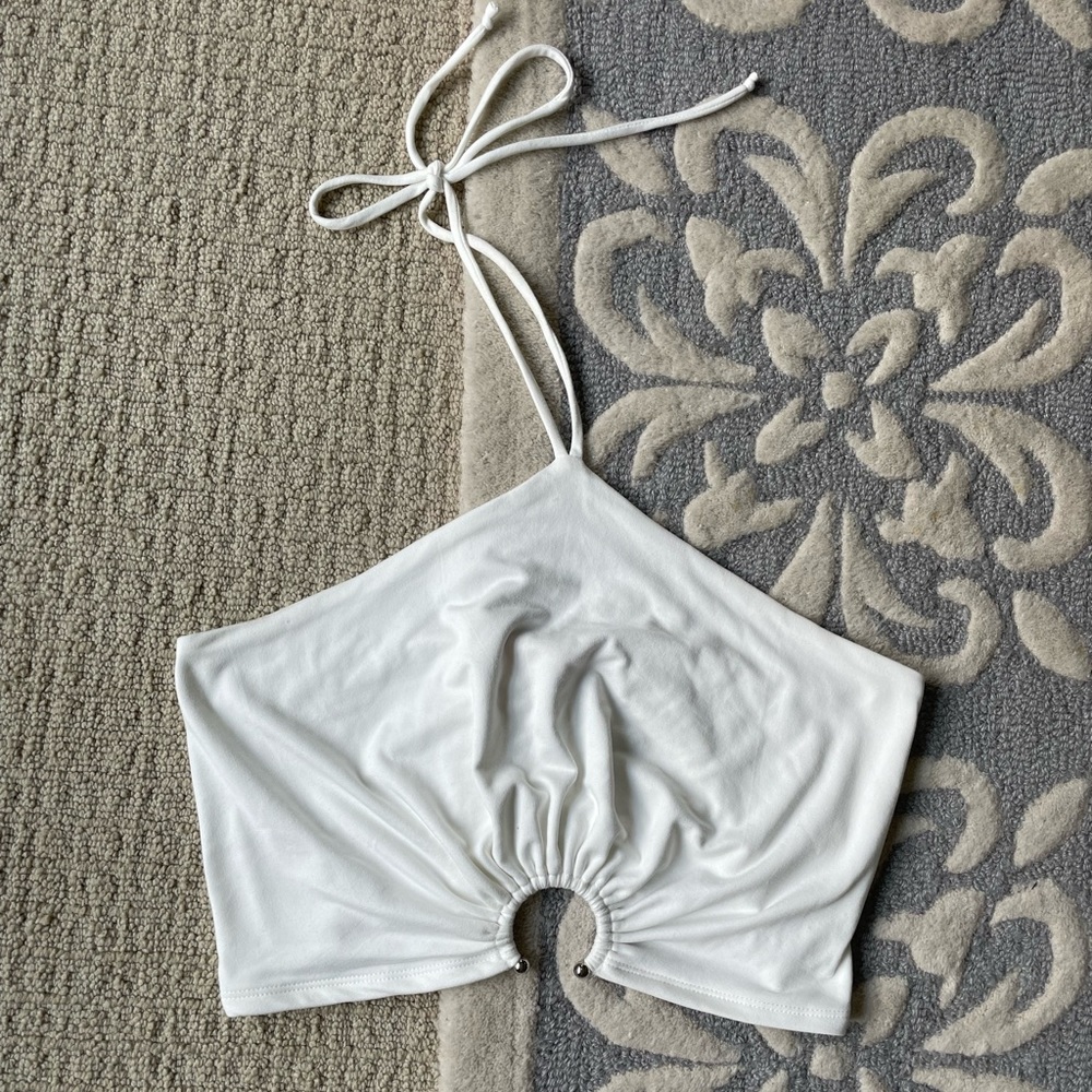 Blue Blush cropped halter top